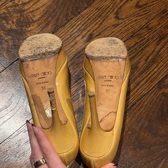 Jimmy Choo Yellow Peep Toe Heels - Picture 4 of 5